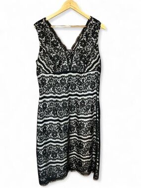 Talbots Black and Cream Lace Sleeveless Midi Dress Whimsygoth Moody Dark Summer